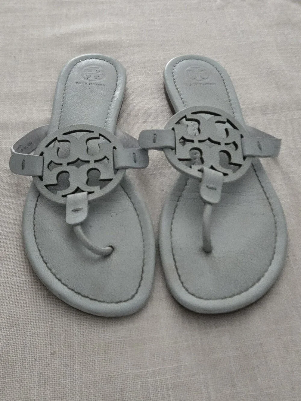 Tory Burch Miller Leather Thong Sandals — Light Blue